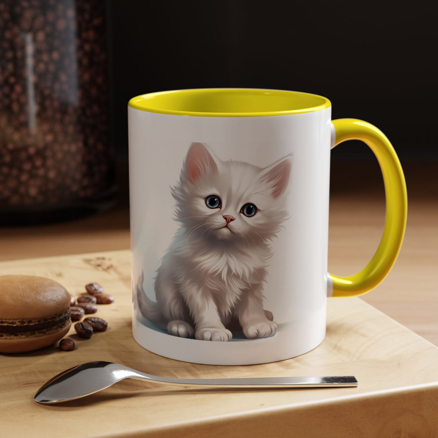 Cute White Kitten Accent Coffee Mug – 11/15oz Ceramic Cat Lover Gift