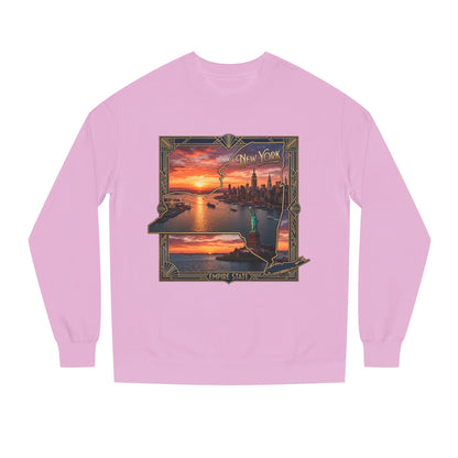 New York Sunset Crewneck Sweatshirt — Statue of Liberty Skyline Graphic