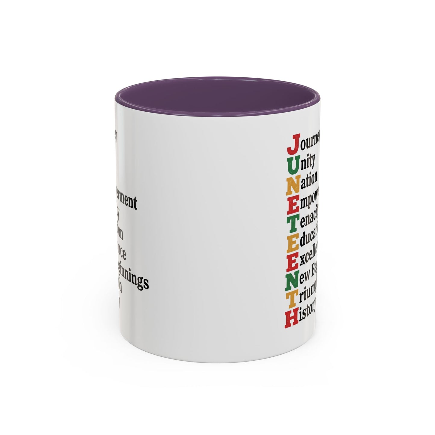 Juneteenth Acronym Accent Coffee Mug – Journey Unity Nation Empowerment (11/15oz)