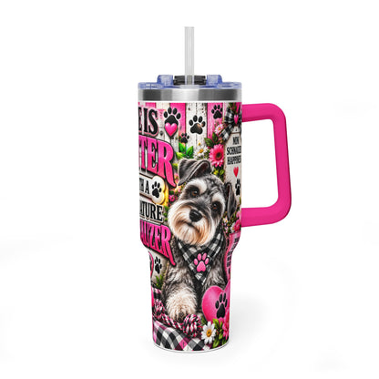 40oz Vacuum Tumbler — "Life Is Better With a Miniature Schnauzer" Floral Paw Print Design