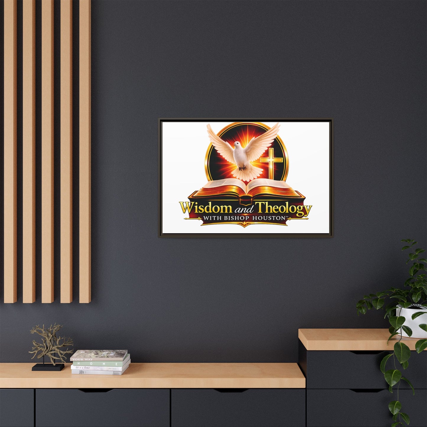 Framed Canvas Print — "Wisdom and Theology" Dove & Bible Wall Art