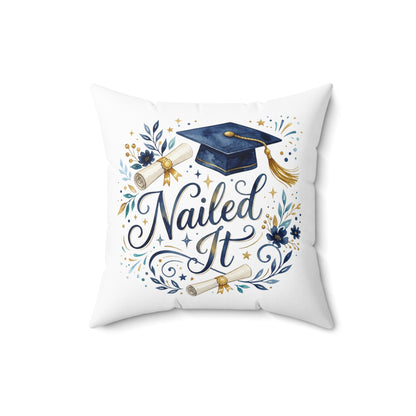 Graduation 'Nailed It' Decorative Pillow — Graduation Throw Pillow with Cap & Diploma Design