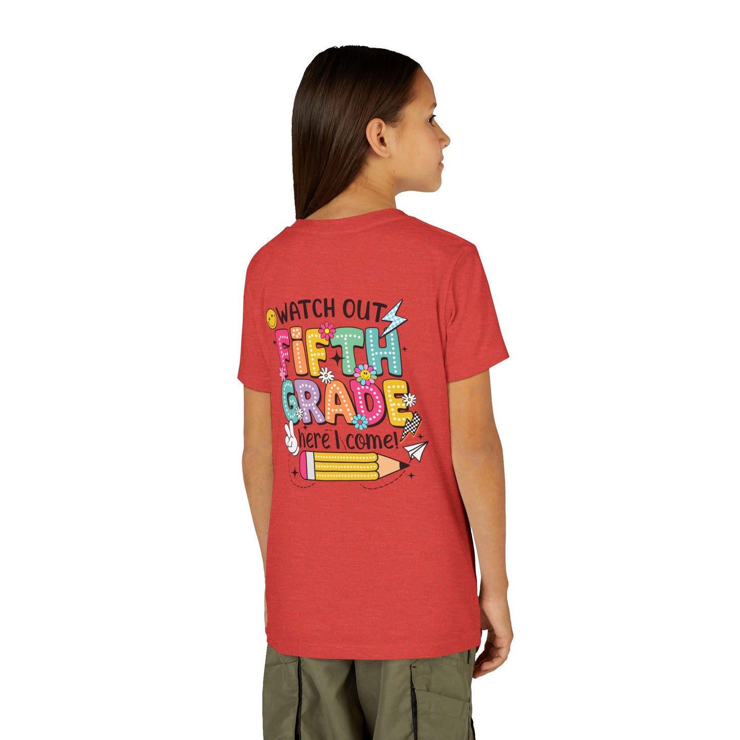 Fifth Grade Here I Come Youth Tee — Colorful Back-to-School Kids Shirt