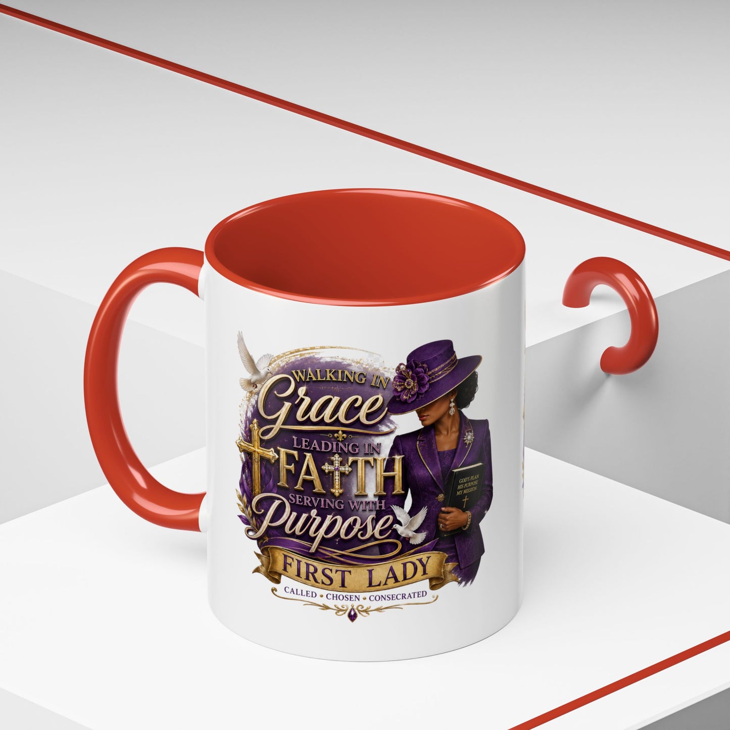 Faith & Purpose Accent Coffee Mug — First Lady Church Design (11/15oz)