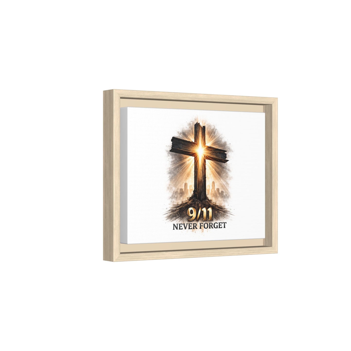 9/11 Never Forget Framed Canvas Wall Art — Memorial Cross Tribute