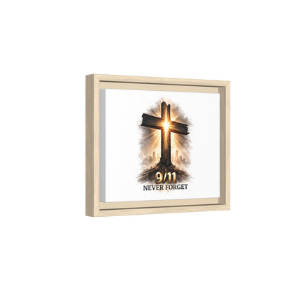 9/11 Never Forget Framed Canvas Wall Art — Memorial Cross Tribute