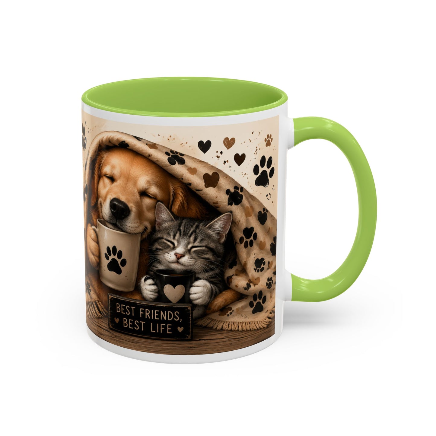 Dog and Cat Coffee Mug – "Best Friends, Best Life" Accent Tea Cup (11/15oz)