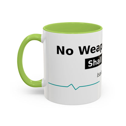 Accent Coffee Mug — "No Weapon Formed Shall Prosper" Isaiah 54:17 Inspirational Christian Mug