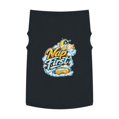 Nap First Pet Tank Top — Cute Sleeping Cat Graphic for Small Dogs & Cats
