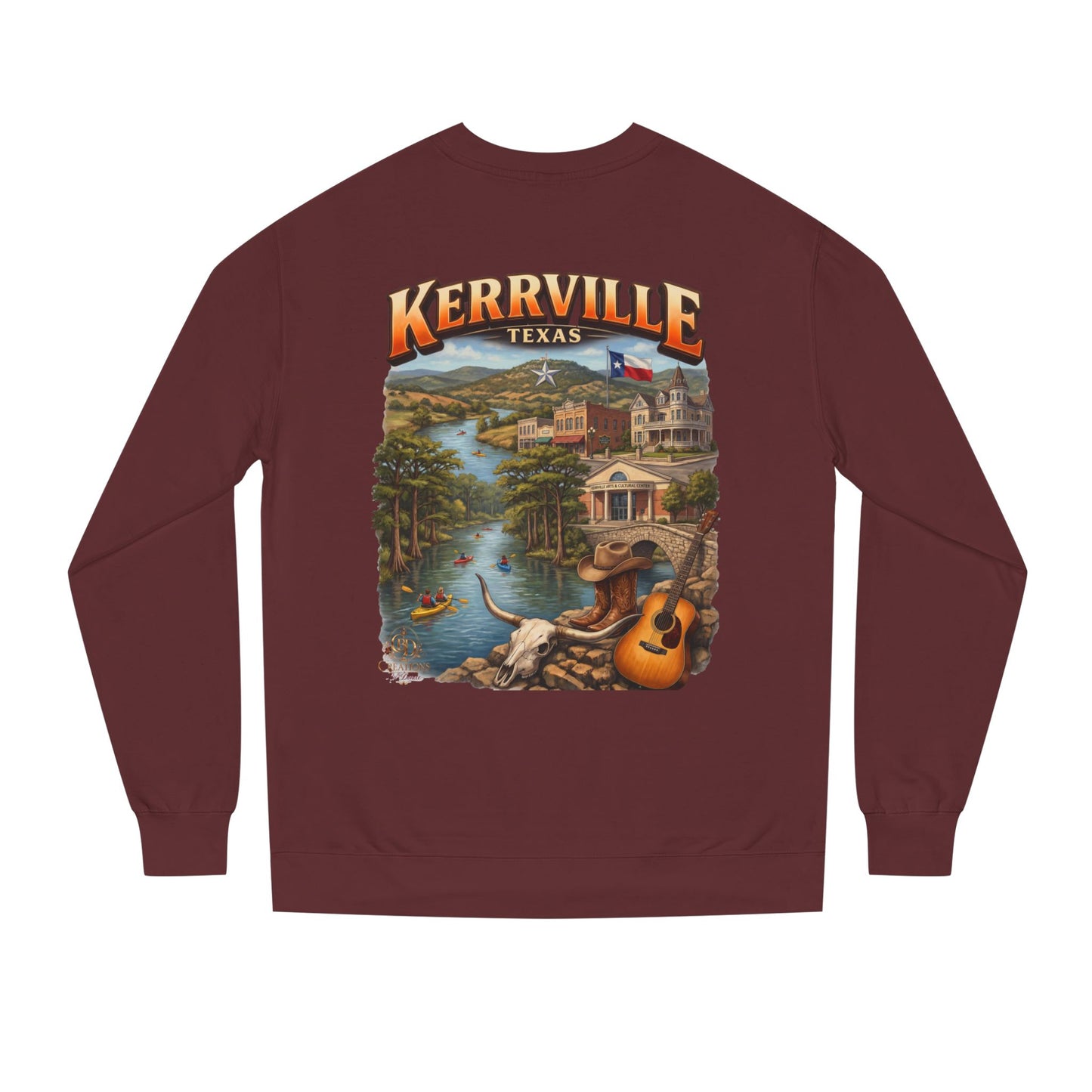 Kerrville Texas Scenic Crewneck Sweatshirt — Riverfront Guitar Vintage Design