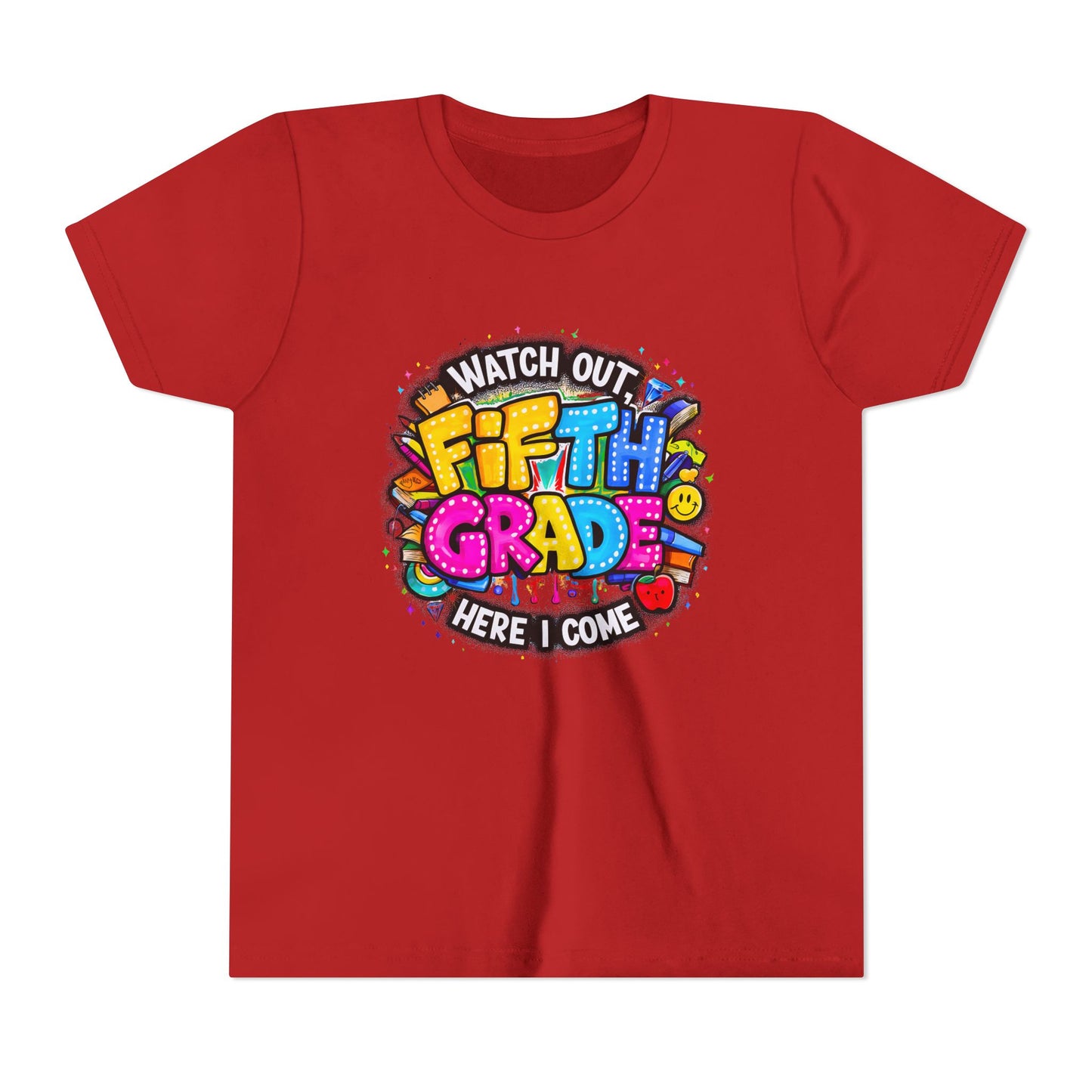 Fifth Grade T‑Shirt for Kids - "Watch Out Fifth Grade Here I Come" Back-to-School Tee