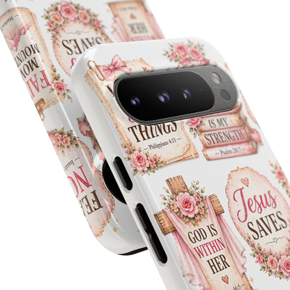 Faith Phone Case — 'Jesus Saves' Floral Christian Scripture iPhone Case