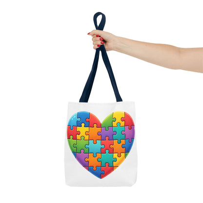 Autism Puzzle Heart Tote Bag - Colorful Awareness Canvas Tote