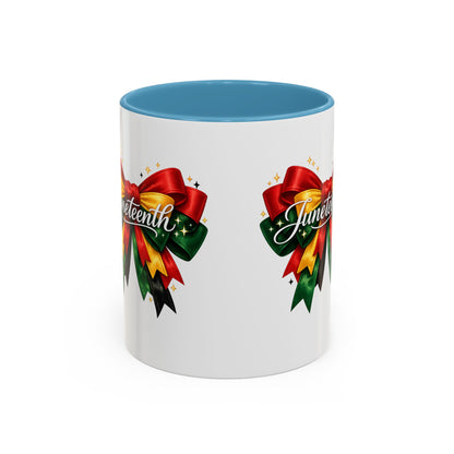 Juneteenth Ribbon Coffee Mug — Black/Red/Green Celebration Accent Mug