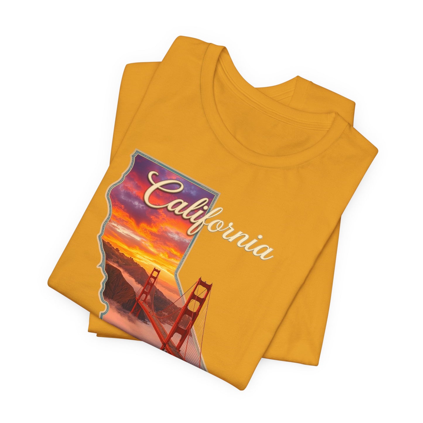 California Golden Gate Tee — "California The Golden State" Sunset Map T-Shirt