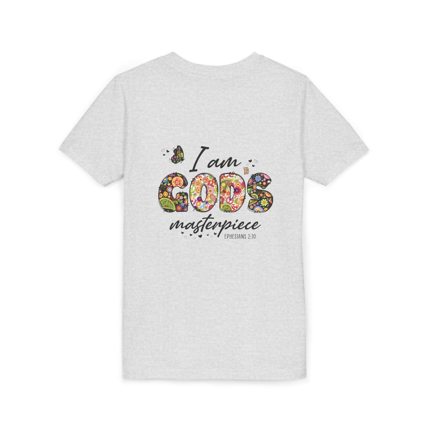 I Am God’s Masterpiece Youth Tee — Floral Christian Inspirational Shirt