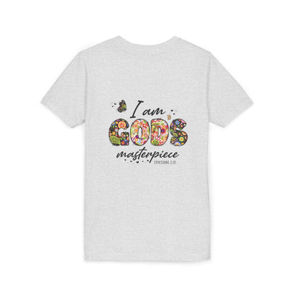I Am God’s Masterpiece Youth Tee — Floral Christian Inspirational Shirt
