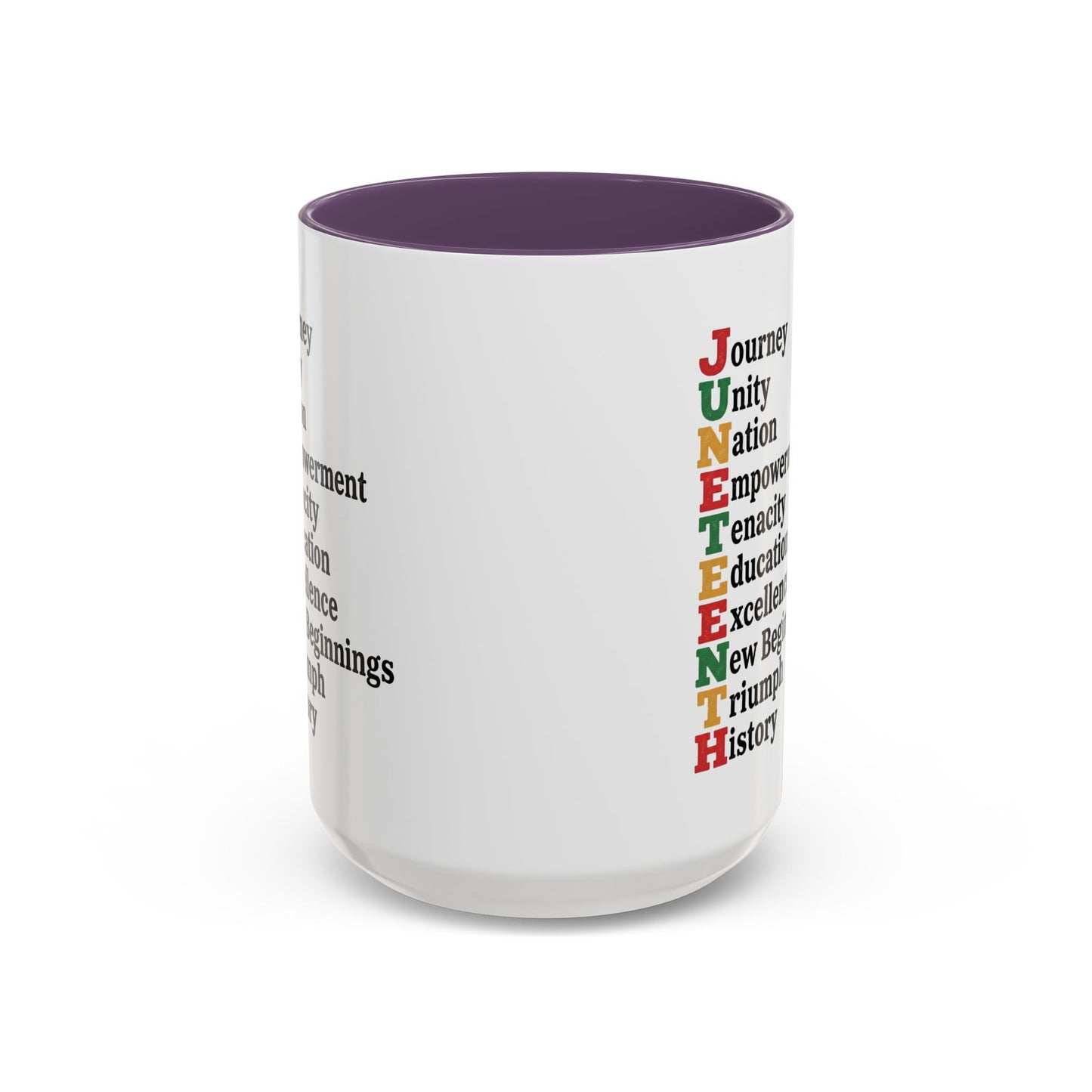 Juneteenth Acronym Accent Coffee Mug – Journey Unity Nation Empowerment (11/15oz)