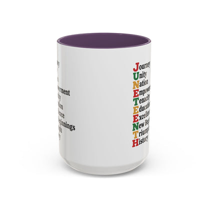 Juneteenth Acronym Accent Coffee Mug – Journey Unity Nation Empowerment (11/15oz)
