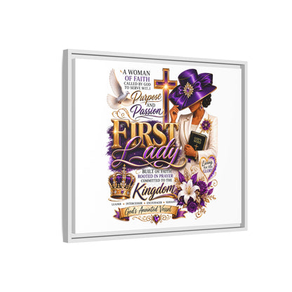 First Lady Faith Wall Art — Framed Matte Canvas (Purple & Gold)