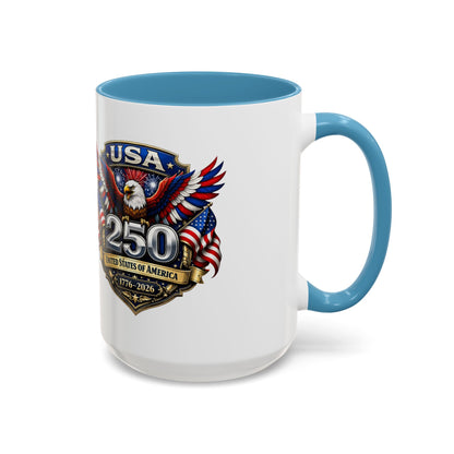 USA 250th Anniversary Accent Coffee Mug – Patriotic Eagle & Flag 1776–2026