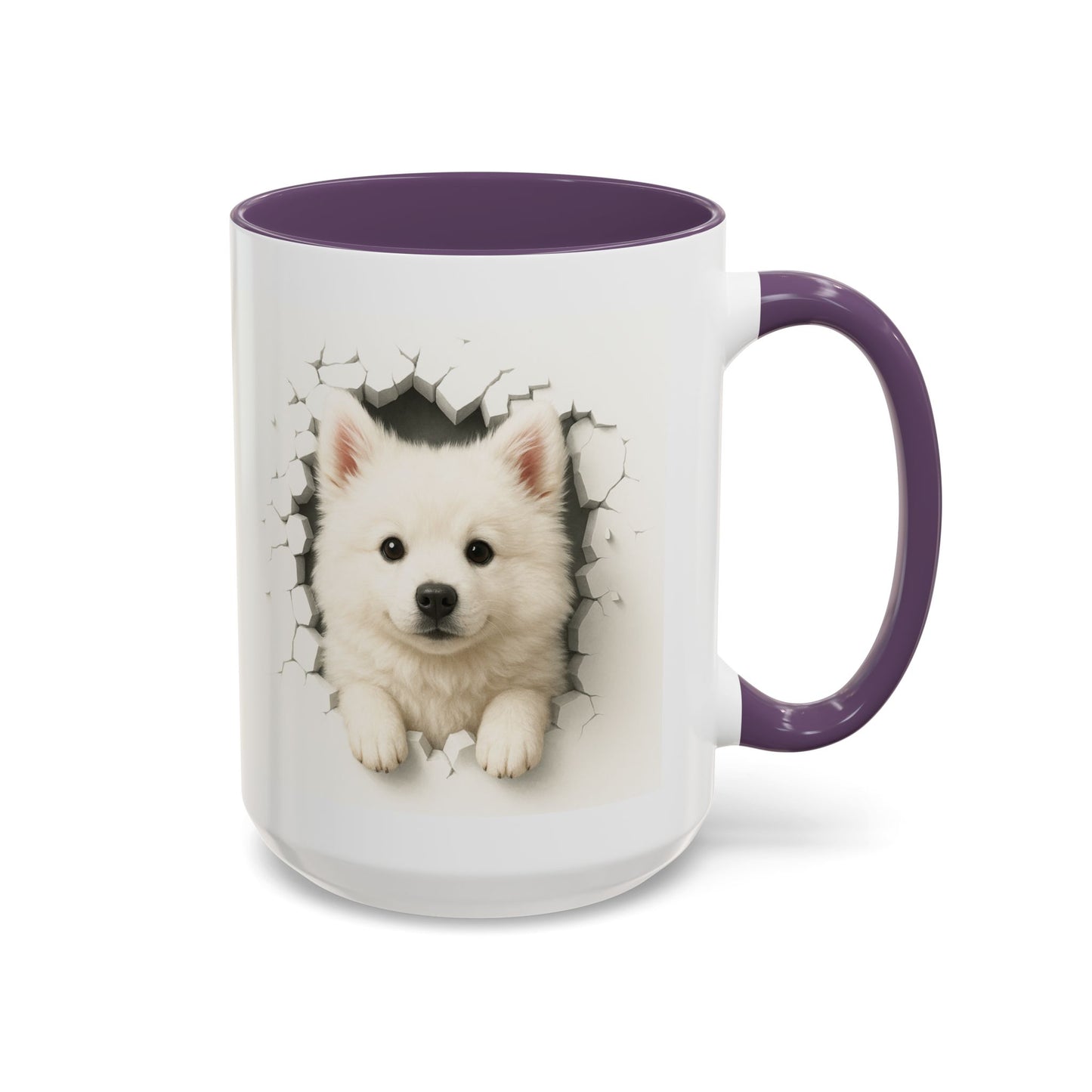 White Samoyed Puppy Accent Coffee Mug — Cute Dog Breakthrough Design (11/15 oz)