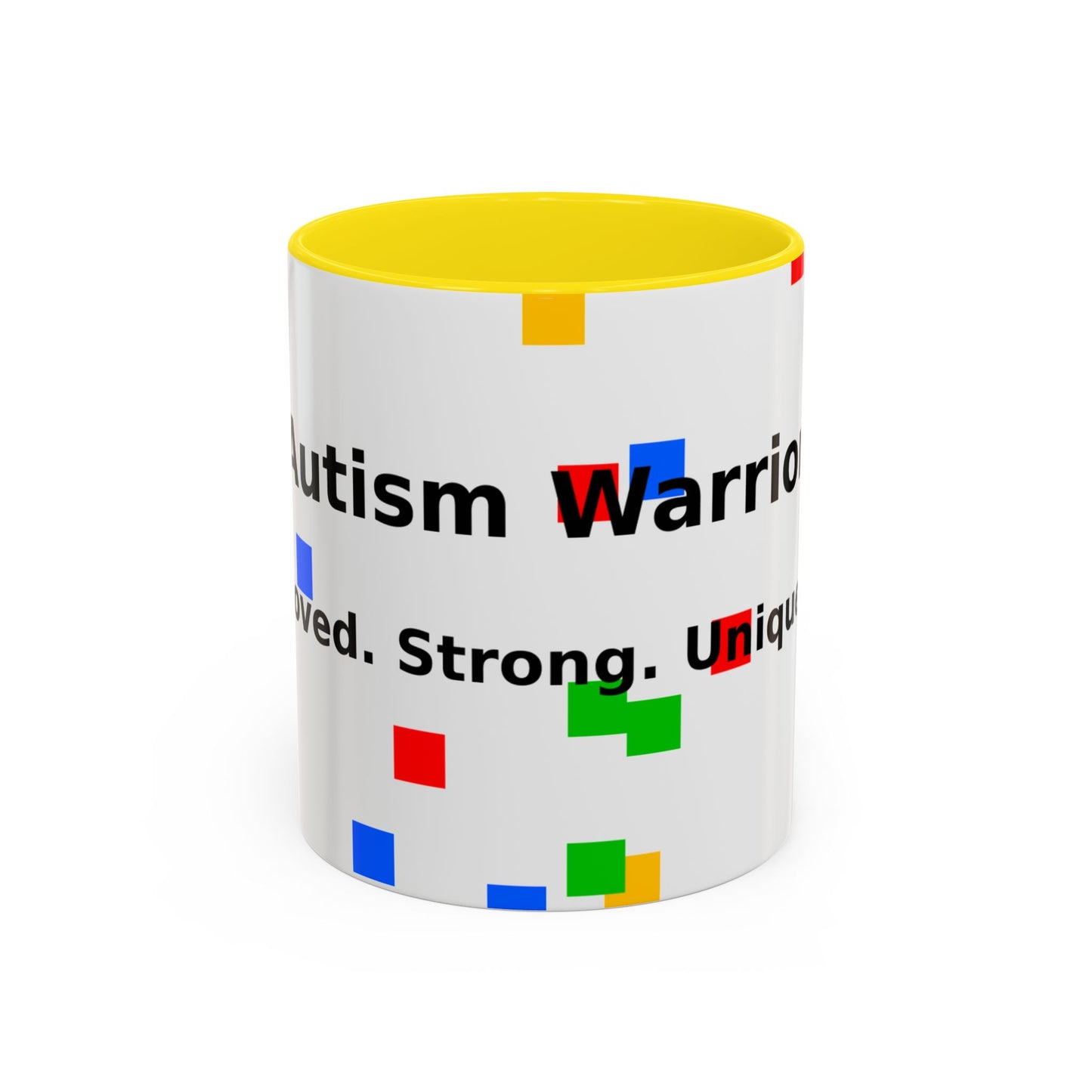 Autism Warrior Accent Coffee Mug – Bold Puzzle Pieces, Proud. Strong. Unique. (11/15oz)