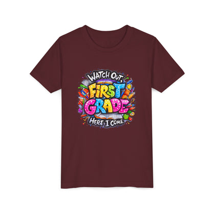 First Grade T-Shirt - "Watch Out First Grade Here I Come" Back-to-School Youth Tee