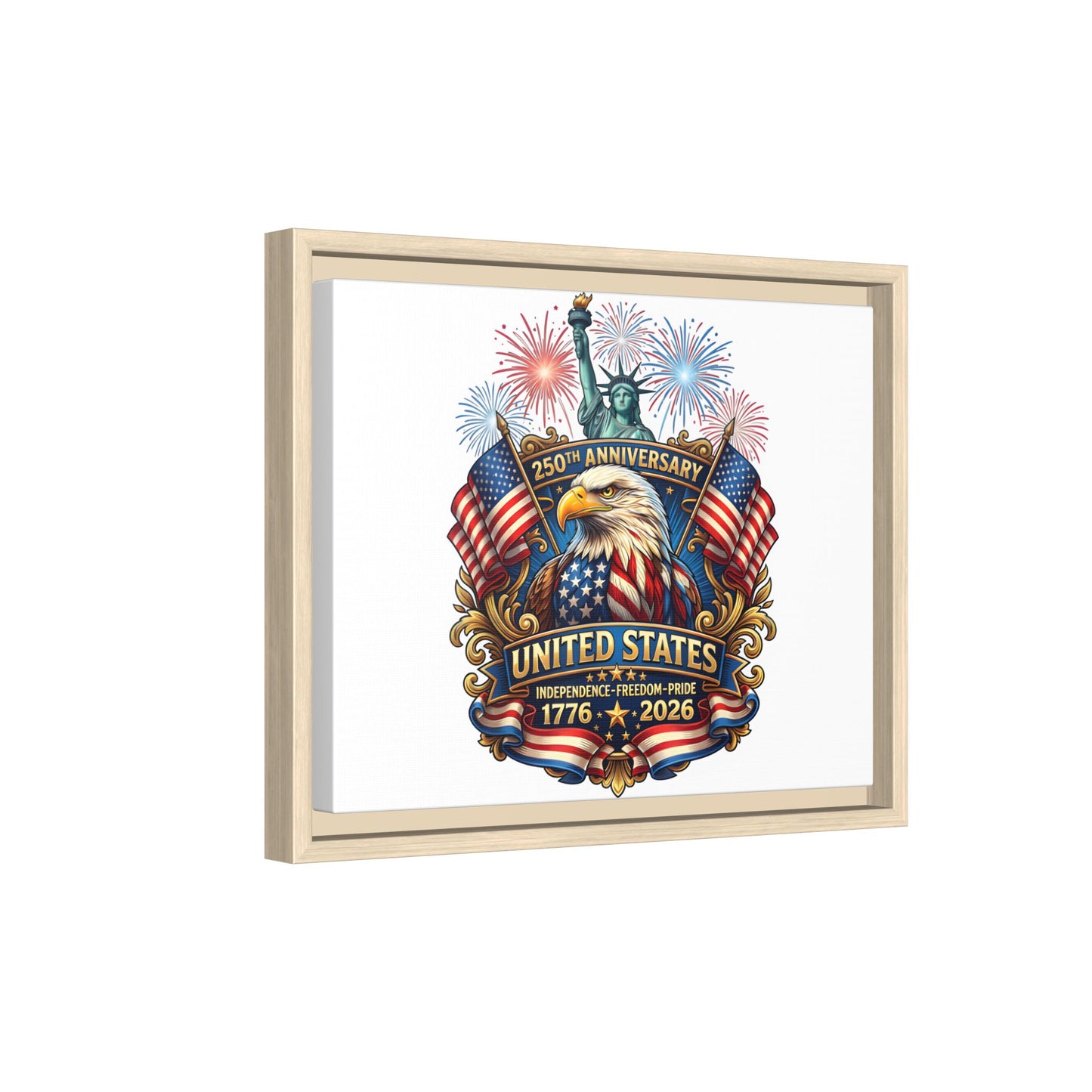United States 250th Anniversary Framed Canvas — "1776-2026" Patriotic Eagle & Statue of Liberty Print