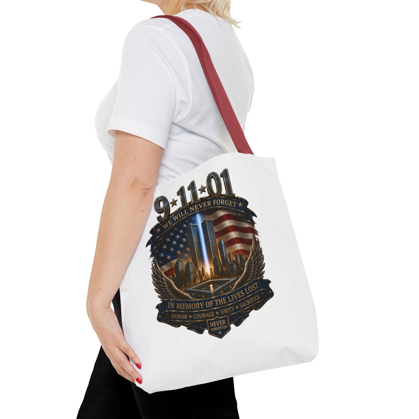 9·11 Memorial Tote Bag — We Will Never Forget Tribute Tote