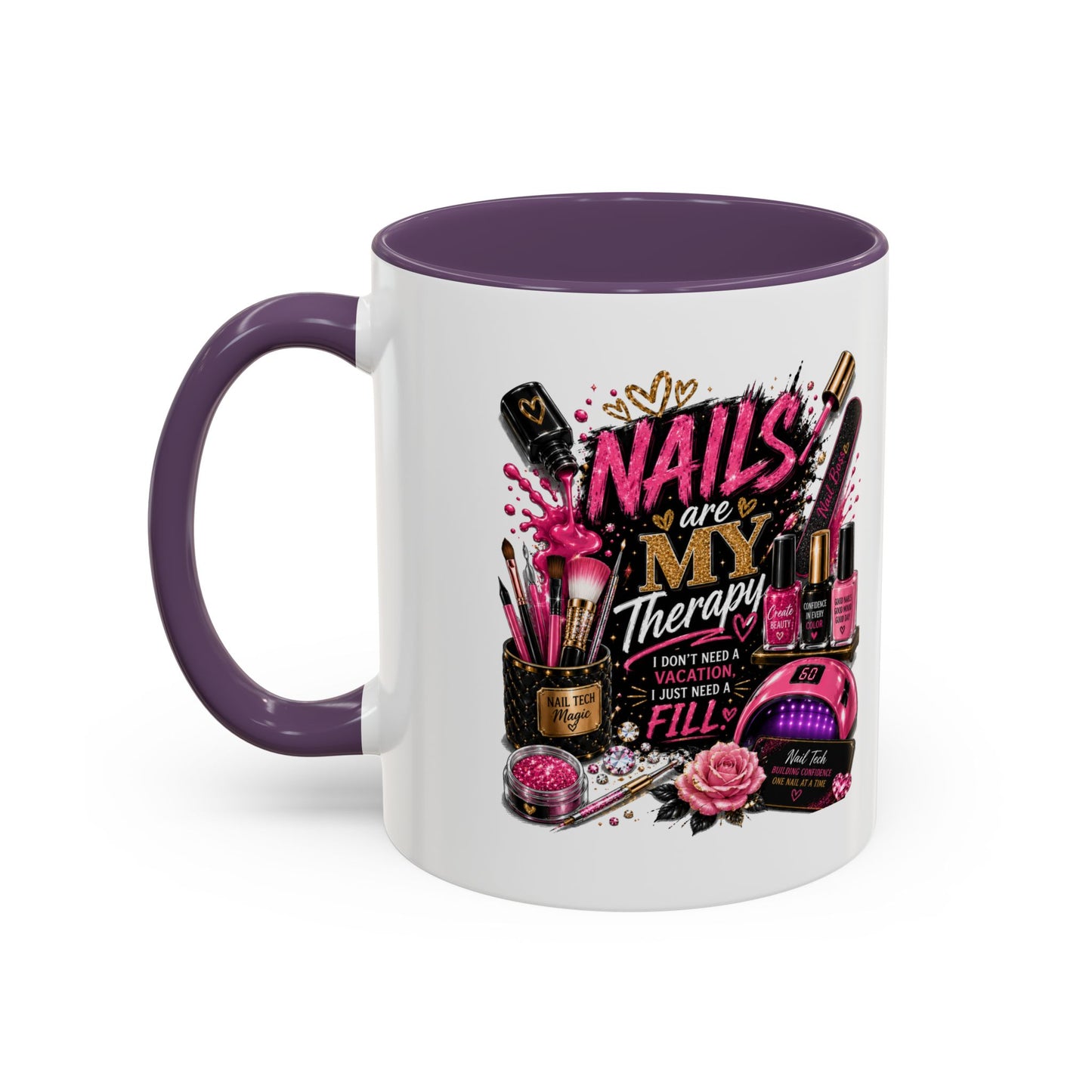 Coffee Mug — "Nails Are My Therapy" Pink Nail Tech Gift