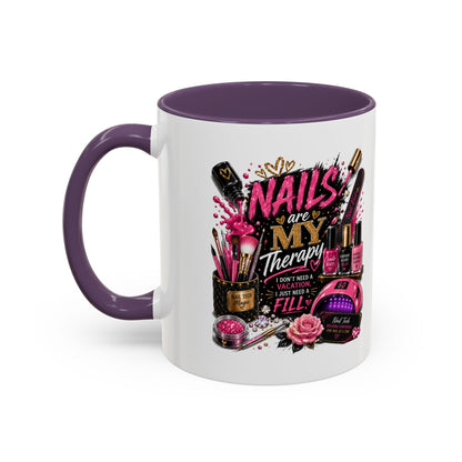 Coffee Mug — "Nails Are My Therapy" Pink Nail Tech Gift