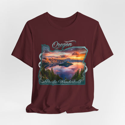 Oregon Pacific Wonderland T‑Shirt — Scenic Sunset State Map Tee