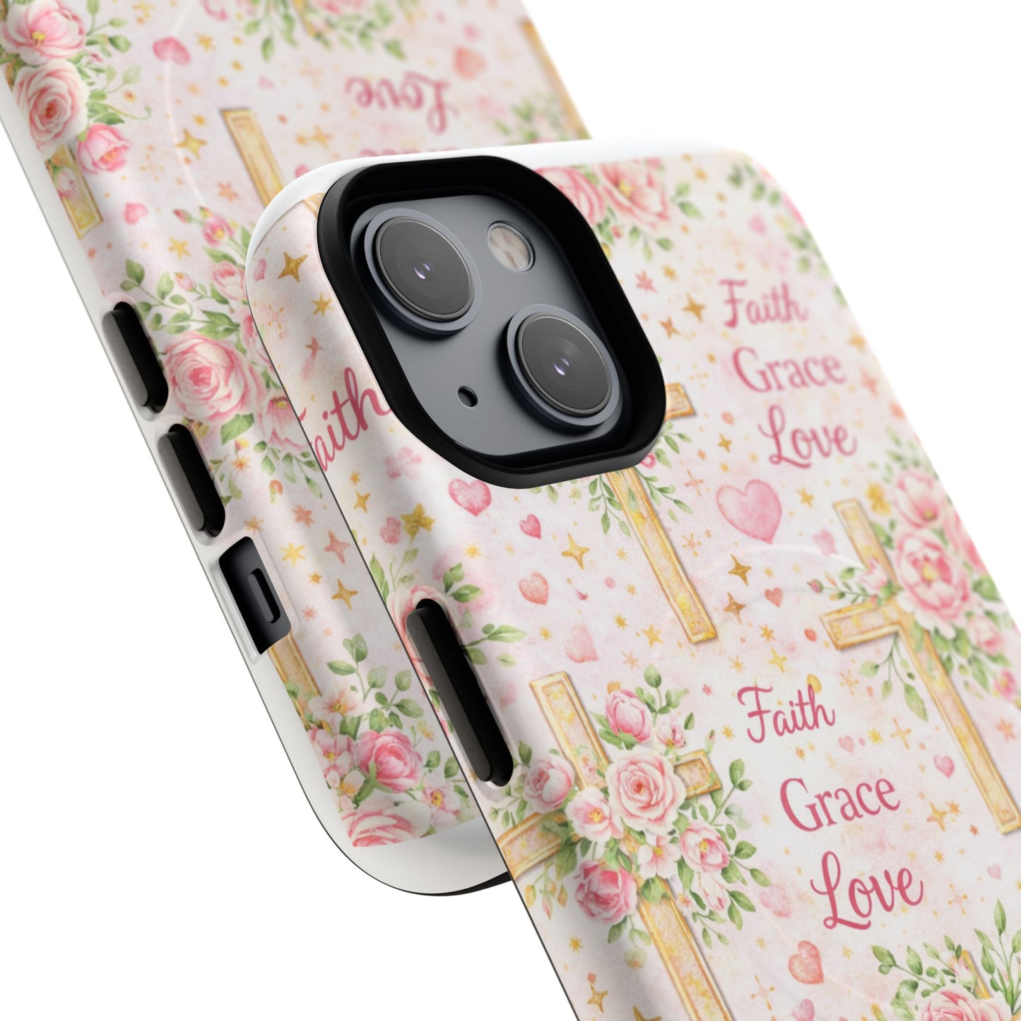 Christian Floral Cross Phone Case — "Faith Grace Love" Tough Magnetic Case