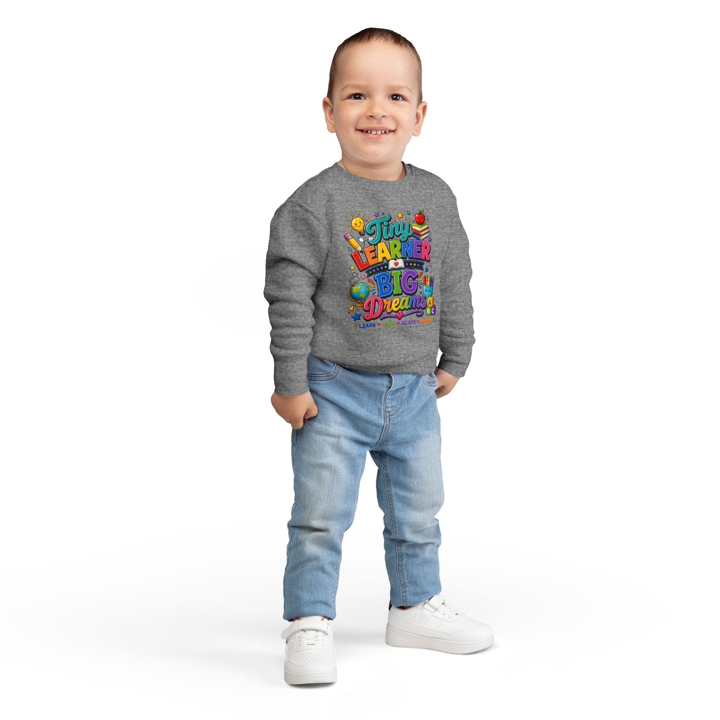 Toddler Sweatshirt — "Tiny Learner Big Dreams" Cute Back-to-School Kids Pullover