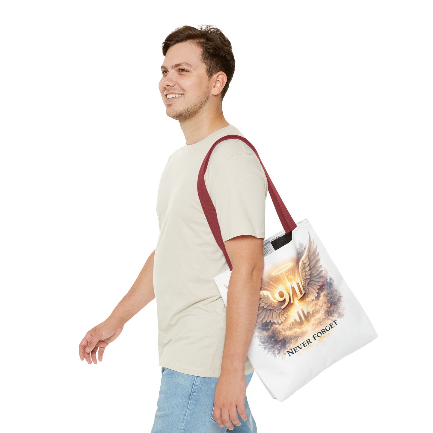 9/11 Memorial Tote Bag – 'Never Forget' Angel Wings Tribute