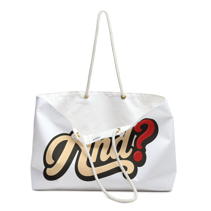Weekender Bag — Retro "And?" Graphic Canvas Travel Tote