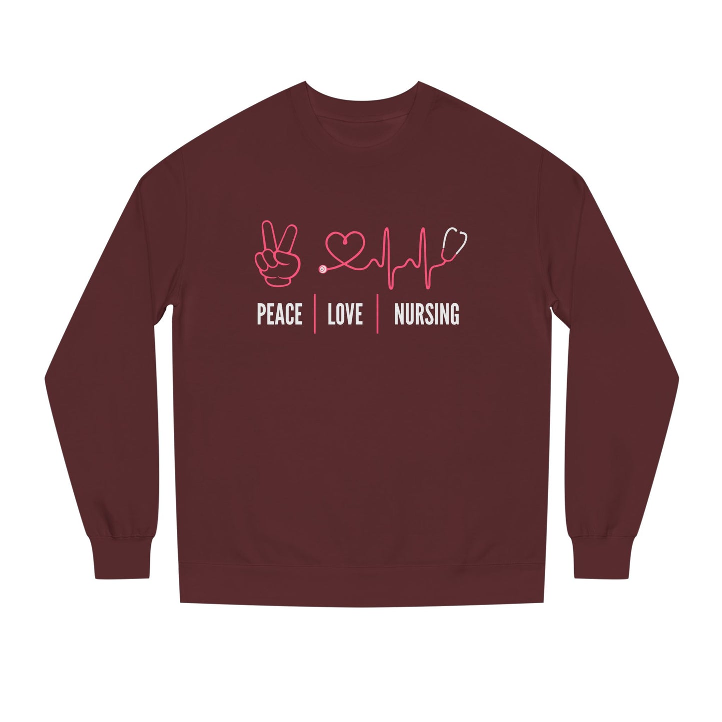 Peace Love Nursing Sweatshirt — Nurse Gifts, Heartbeat & Peace Sign Crewneck
