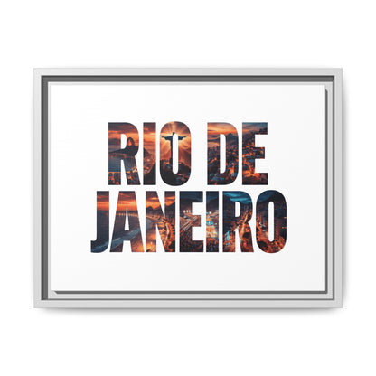 Rio de Janeiro Matte Canvas Framed Print — Sunset Cityscape Typography Wall Art