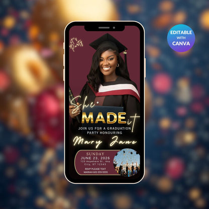 Shade of Wine Mobile Graduation Invite | Elegant Editable Digital Grad Invitation