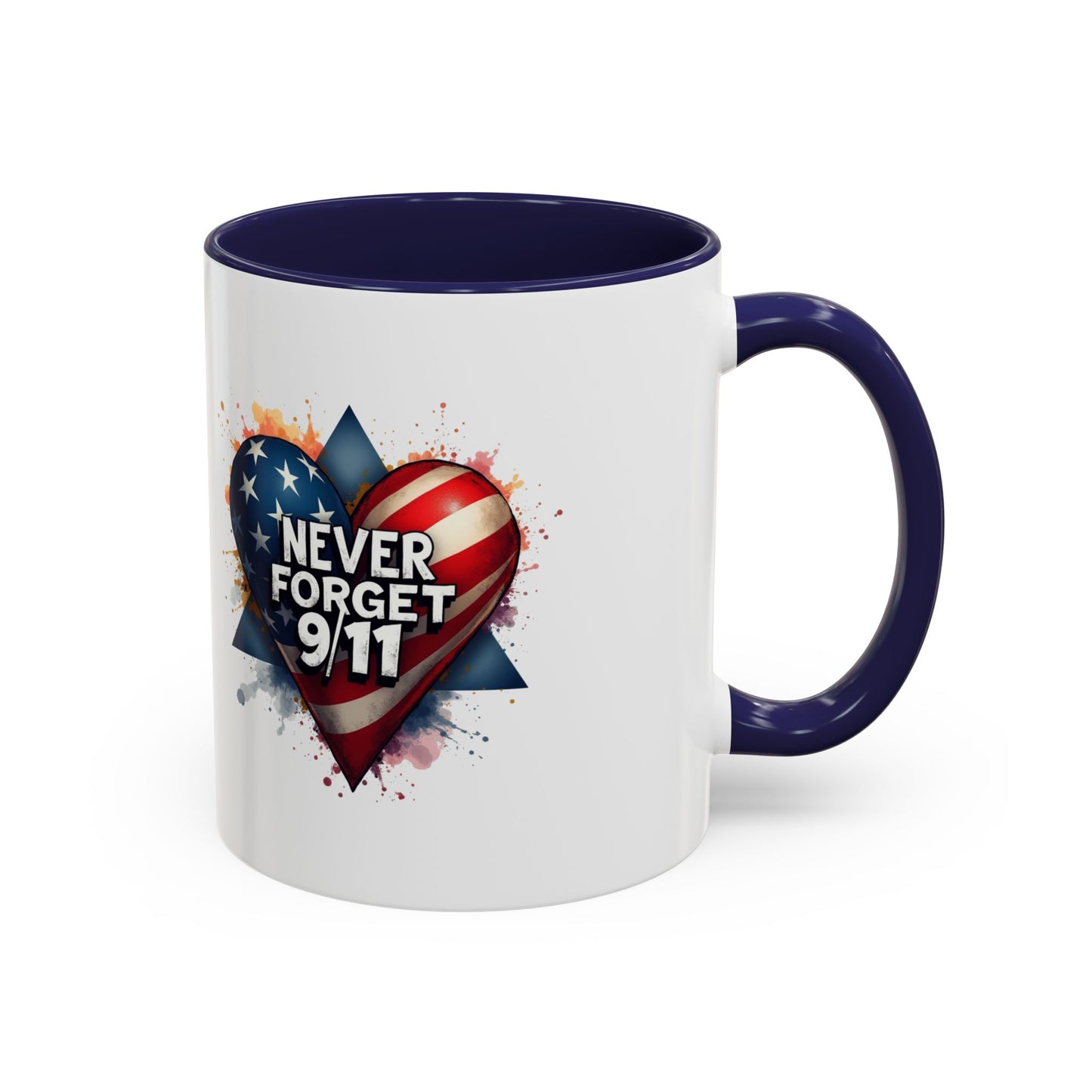 Never Forget 9/11 Heart Accent Coffee Mug – Patriotic Memorial 11/15oz