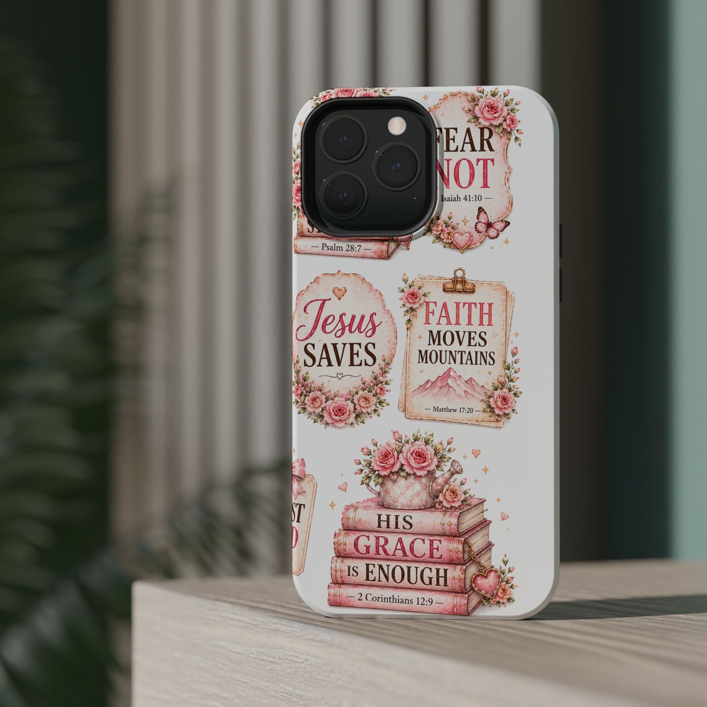 Christian Phone Case - "Fear Not, Faith Moves Mountains, Jesus Saves" Floral Magnetic Impact-Resistant Case