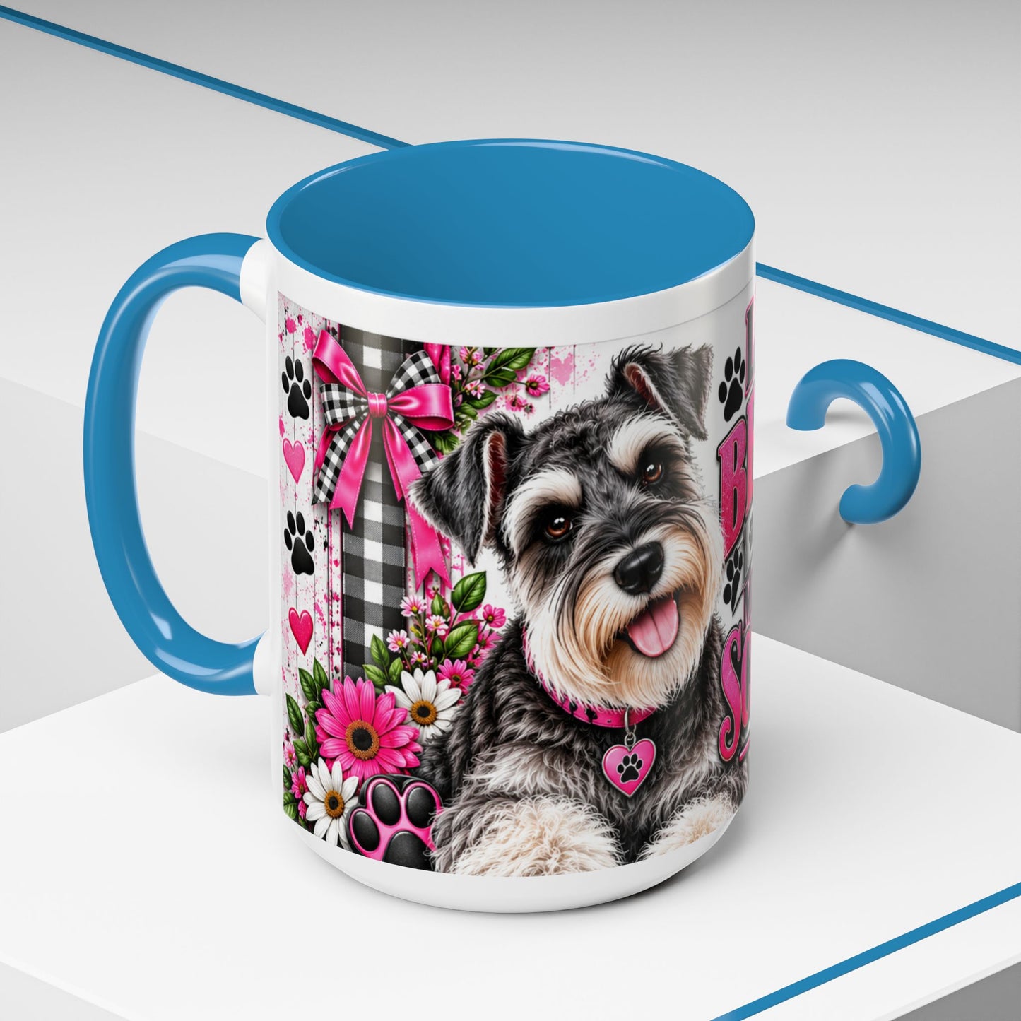 Life Is Better With A Miniature Schnauzer Accent Coffee Mug — Pink Paw Print Dog Lover Gift (11/15oz)