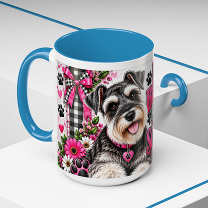 Life Is Better With A Miniature Schnauzer Accent Coffee Mug — Pink Paw Print Dog Lover Gift (11/15oz)
