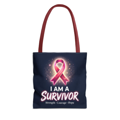 Survivor Ribbon Tote Bag — "I Am A Survivor" Breast Cancer Awareness Tote