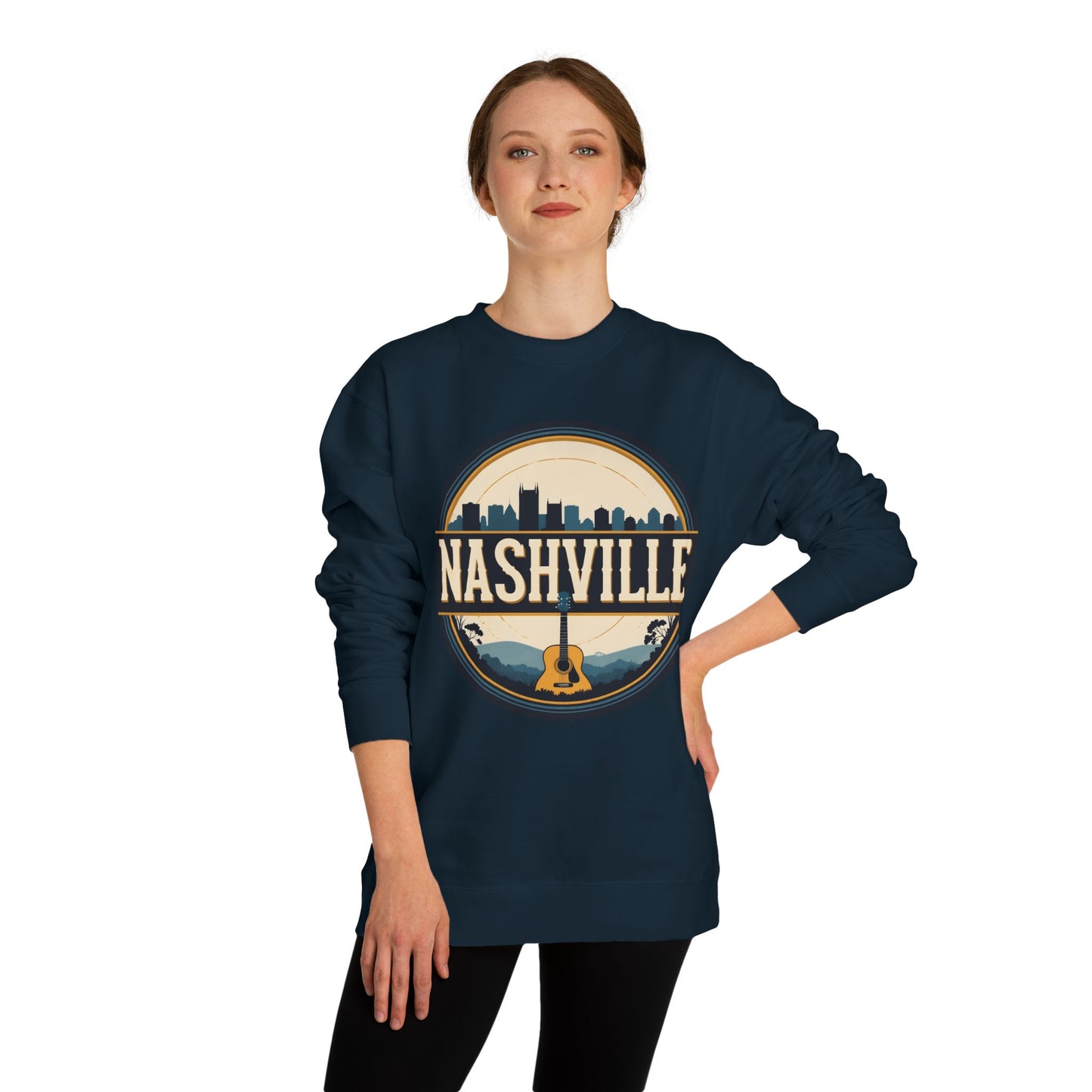 Nashville Guitar Crewneck Sweatshirt — Retro Skyline Music City Pullover