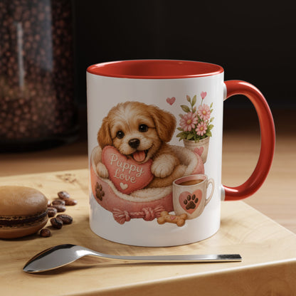 Puppy Love Coffee Mug — Cute Dog Heart Accent Mug (11/15oz)