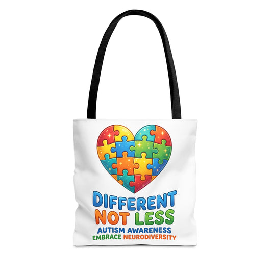 Autism Awareness Tote — "Different Not Less" Puzzle Heart
