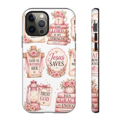 Faith Phone Case — 'Jesus Saves' Floral Christian Scripture iPhone Case