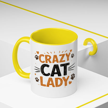 Cat Mug — "Crazy Cat Lady" Cute Kitten Accent Coffee Mug (11/15 oz)